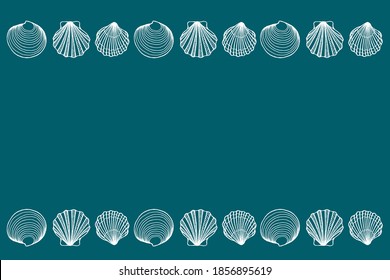 Seashells frame. Sea and ocean design template. Vector illustration. Vector card templates. Perfect for business card, invitation, wedding and web design.
