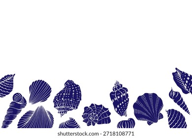 Marco de conchas marinas. Plantilla de diseño de mar y océano. Plantillas de tarjeta de Vector.