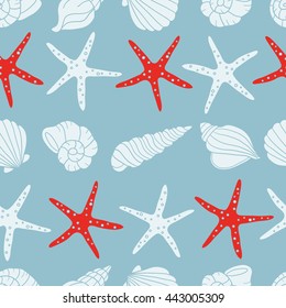 Seashells icon seamless pattern vector. Doodle colorful background. Marine illustration with sketch objects and shell icon. Sea cartoon