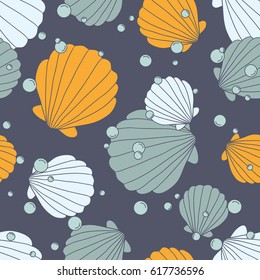 Seashells icons seamless pattern vector. Colorful background vector. Marine illustration with shells icon collection. Decorative wallpaper, good for printing