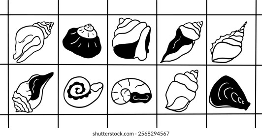 Seashells Illustration Set | Minimalist Doodle Vector for Beach and Ocean-Themed Designs