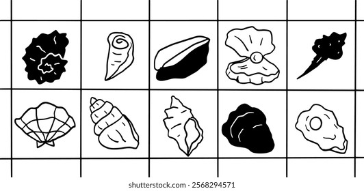 Seashells Illustration Set | Minimalist Doodle Vector for Beach and Ocean-Themed Designs