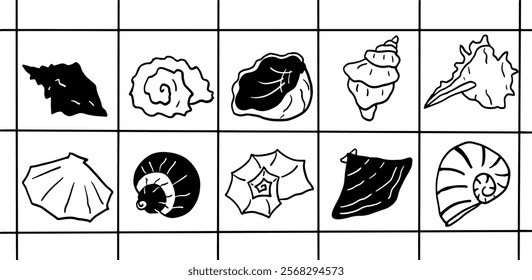 Seashells Illustration Set | Minimalist Doodle Vector for Beach and Ocean-Themed Designs