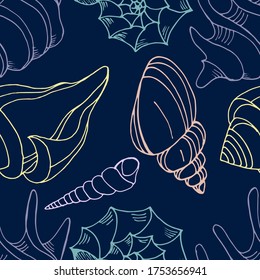Seashells isolated sketch. Seashells vector. seamless patterns