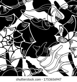 Seashells isolated sketch. Seashells vector. seamless patterns
