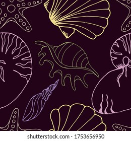 Seashells isolated sketch. Seashells vector. seamless patterns