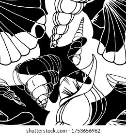Seashells isolated sketch. Seashells vector. seamless patterns