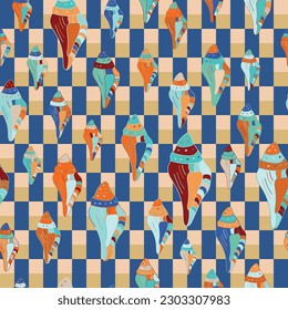 Seashells line art seamless pattern background. Abstract Vector Seamless Pattern. Summer Beach Seaside Print. Great for fabric, textile. 