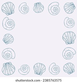 Seashells, mollusks vector graphic sketch handdraw frame 