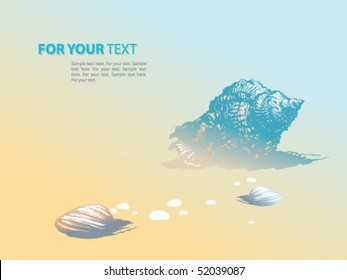 Seashells on the beach. Vector illustration.