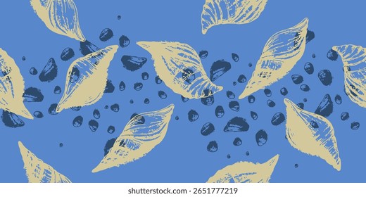 Seashells on Blue Background seamless pattern.