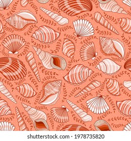 Seashells on a coral textured background. 