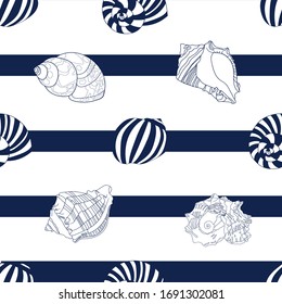Puertas de mar en franjas horizontales de color azul marino sobre fondo blanco. Patrón vectorial sin problemas.