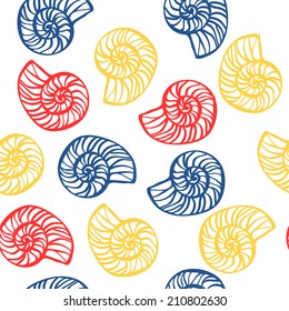 Seashells pattern on the white background