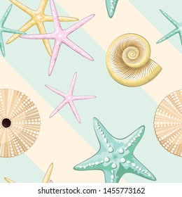 Seashells Retro Pastel Vector Seamless Pattern Textile Design