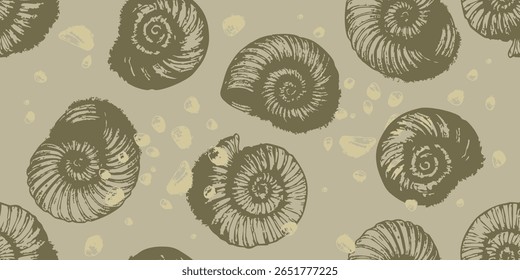 Seashells and Scribbles Seamless Pattern. Sea shell drawing. Seashell background.