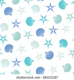 Seashells and sea stars icons seamless pattern vector