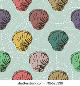 seashells seamless pattern. Illustration for your design. Colorfull seashells seamless pattern