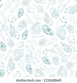 Seashells seamless pattern. Simple drawing seachells