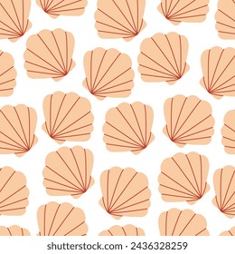 Seashells seamless pattern. Trendy background of seashells for wrapping paper, web, textile. Marine decoration. Flat style