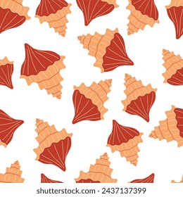 Seashells seamless pattern. Trendy background of seashells for wrapping paper, web, textile. Marine decoration. Flat style