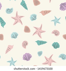 Seashells Seamless Pattern for Tshirt Graphic Vector Print