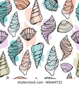 Seashells seamless pattern. Vector.
