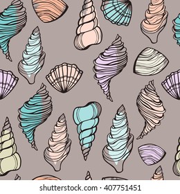 Seashells seamless pattern. Vector.
