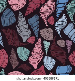 Seashells seamless pattern. Vector.