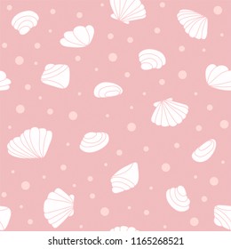 Seashells seamless pattern vector. Doodle colorful background. Sketch objects marine illustration
