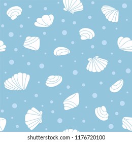 Seashells seamless pattern vector. Doodle colorful background. Sketch objects marine illustration