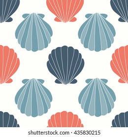 Seashells seamless pattern vector. Doodle colorful background. Sketch objects marine illustration