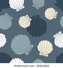 Seashells seamless pattern vector. Doodle colorful background. Sketch objects marine illustration