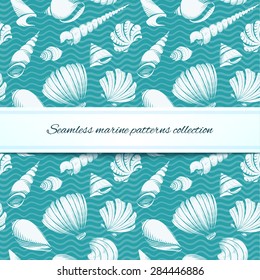 seashells seamless pattern vintage sketch style vector summer nautical seaside background illustration