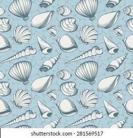 seashells seamless pattern vintage vector summer background illustration