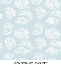 seashells seamless pattern vintage vector summer background illustration