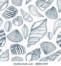 Seashells seamless vector pattern. Beautiful nature textures and lines. 