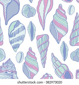 Seashells seamless vector pattern. Beautiful nature textures and lines.