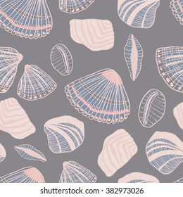 Seashells seamless vector pattern. Beautiful nature textures and lines.