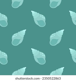 Seashells simple doodle seamless pattern. Turquoise summer beach sea background. Vector illustration