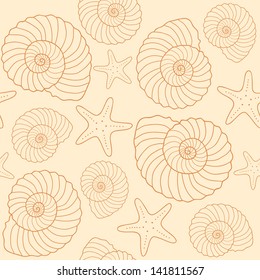 Seashells and star fishes pattern, seamless wallpaper