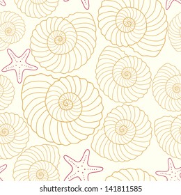 Seashells and star fishes pattern, seamless wallpaper