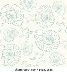 Seashells and star fishes pattern, seamless wallpaper