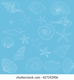 Seashells and starfish pattern vector, yellow background