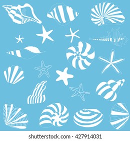 Seashells and starfish pattern vector, yellow background