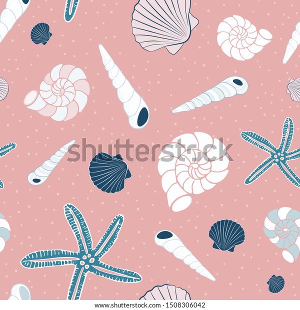 Seashells Starfish Sand Dark Blue Light Stock Vector Royalty Free