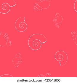 Seashells and starfish seamless pattern vector. Doodle colorful background. Sketch objects marine illustration