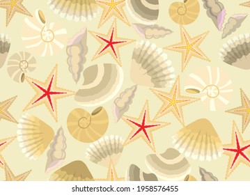 seashells and starfish - seamless vector pattern