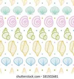 Seashells stripes line art seamless pattern background