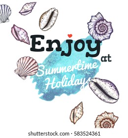 Seashells summer backround. Vector EPS10.